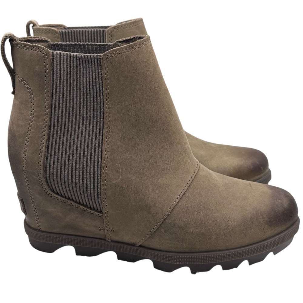 Sorel Joan Rhapsody Hidden Wedge Heel Taupe Leather Ankle Booties - Size 7